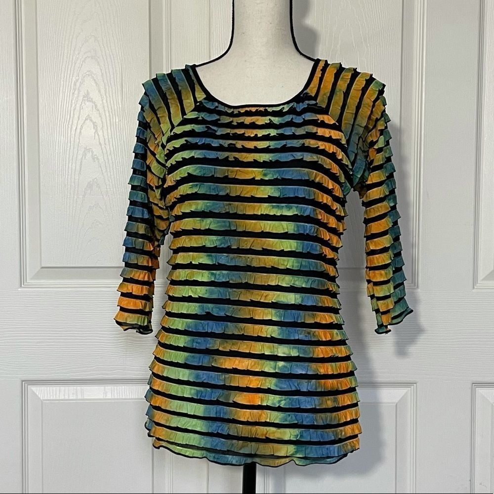 Investments sold by Nordstrom Bright Color Tiered Ruffle 3/4 Sleeve Top, Medium
